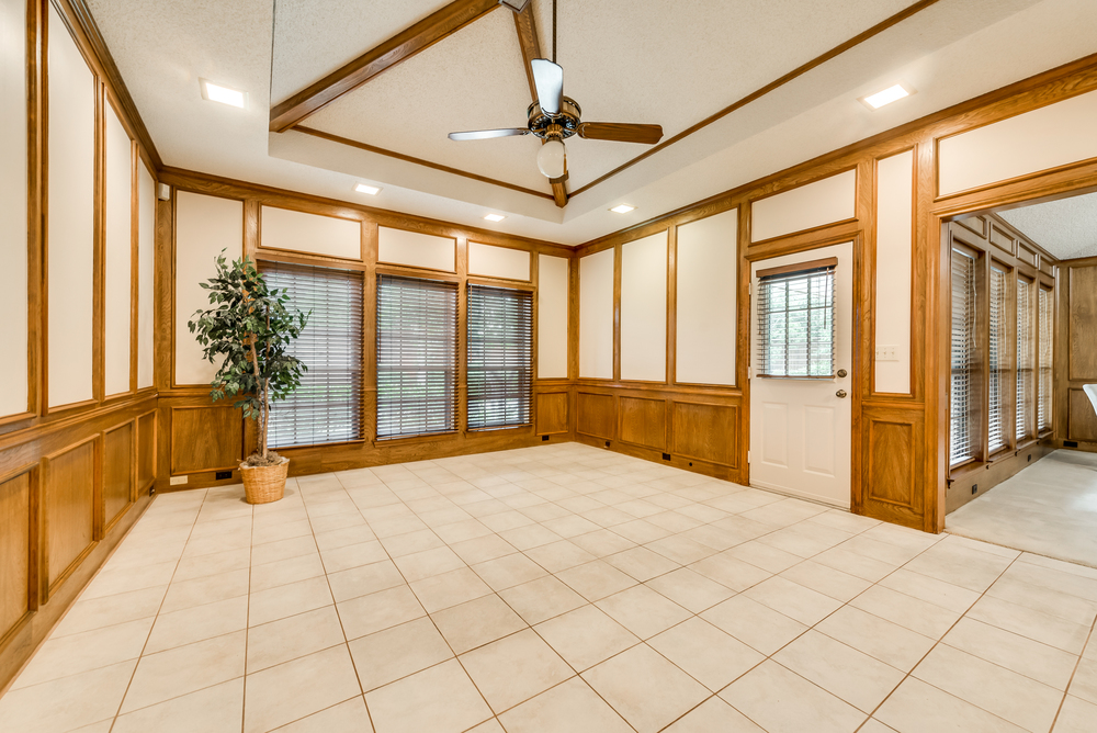    Den or Game Room with Wood Beams and Wet Bar 