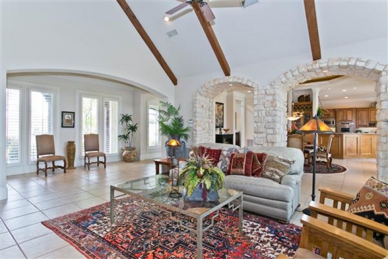    Family Room with Vaulted Beamed Ceiling 