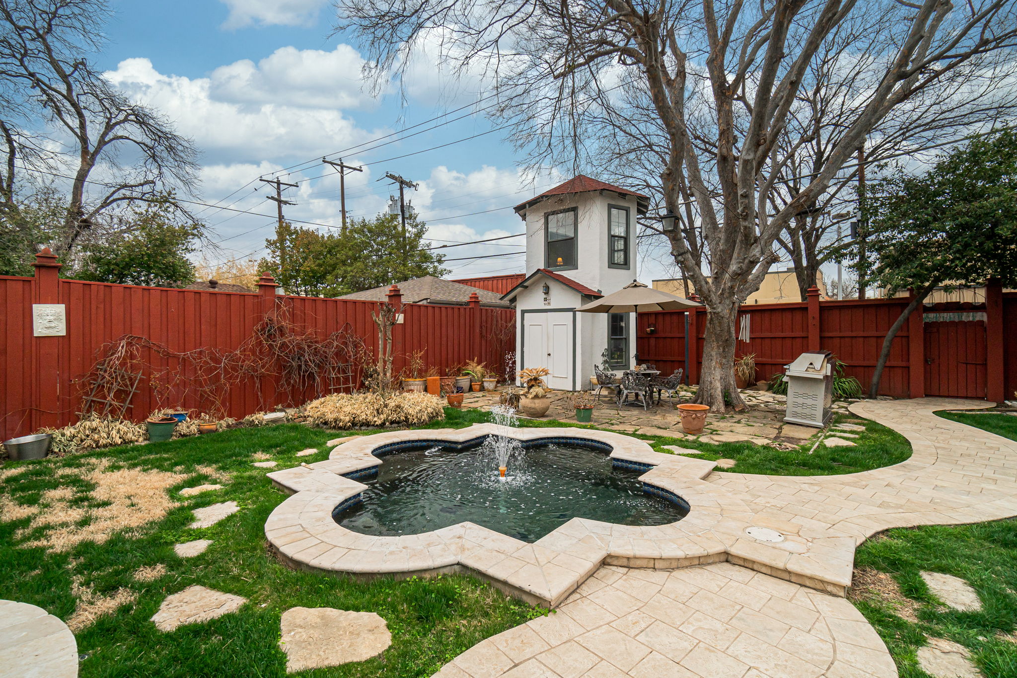    Backyard Oasis with Spool Pool Open Patio and Storage Building 