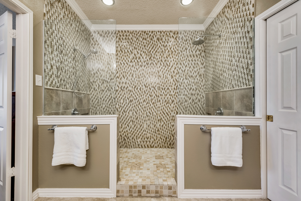   Master Bathroom has Large Shower with Double Shower Heads   